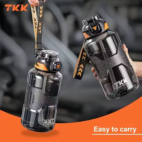 1pc TKK Tritan BPA-Free Oval-Shaped Sports Water Bottle with Flip-Top, 1500ml/50oz, Leakproof, Porta
