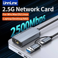 Unnlink 2.5G Ethernet Adapter 2500Mbps USB 3.0 & Type C to Rj45 Network Card for Laptop PC NAS Serve