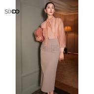 Chân váy bút chì xám phối túi hoa SIXDO (Light Grey Woven Pencil Skirt)