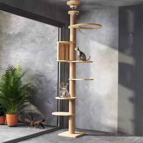 Adjustable Height Cat Tree (95-108in) with 4.33in Wide Scratching Post, Hammock, and Sisal Rope - Su