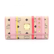 【二手】 MCM雙折長款錢包，Visetos 多色皮革 PVC 塗層帆布，女士二手 A