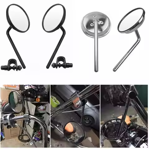 2Pcs 7/8" 22mm-25mm Universal Handlebar Round Rear View Side Mirrors Motorcycle Bobber E-bike Racer 