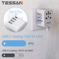 TESSAN Universal Charger Universal Travel Adapter Type C Plug Universal Adapter Universal Socket with 3 USB Ports+( USB C)International Adapter Plug for Europe Germany France Spain