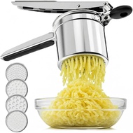 4-in-1 Large 15oz Potato Ricer & Masher, Heavy Duty Stainless Steel Potato Masher with 4 Interchange