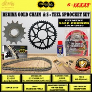 REGINA CHAIN + S-TEEL SPROCKET KIT BENELLI 502C CRUISER (2019–2020)｜525 ZRT 116–120L｜14T / 44T–45T