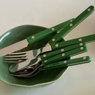Korea Style Green Handle Cutlery Set Stainless Steel Spoon Fork Steak Knife Butter Knife Tableware
