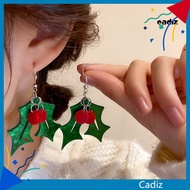 (CAD) 1 Pair Christmas Tree Green Leaves Red Berry Dangle Earrings Exquisite Lightweight Drop Earrings Jewelry Accessories Gift