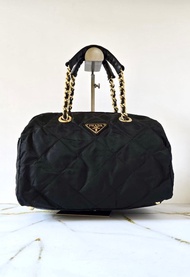 稀有中古包 Prada黑金格紋波士頓包 旅行包 手提包 二手包 古董包