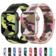 [HOT JUXXKWIHGWH 514] Camouflage ไนลอนสำหรับ Apple Watch Band 44มม. 38มม. 45มม. 41มม. 42มม. 40มม. สายนาฬิกาสร้อยข้อมือเข็มขัด Iwatch Series 4 3 5 6 7
