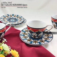 ⭐⭐⭐⭐⭐ CUCI GUDANG 6pcs Cangkir Keramik SNI 3 Motif Merk Sango Cantik Menarik Lucu Gelas Teh Kopi Sus