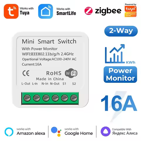 Tuya WiFi Smart Switch 2 Way Module On Off Mini Smart Breaker Wireless Remote Voice Switches For Goo