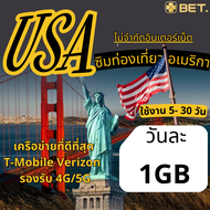 USA SIM ซิมอเมริกา ซิมต่างประเทศ ความเร็วเน็ต 4G/5G ซิมเน็ตไม่จำกัด เน็ตไม่อั้น เริ่ม 500MB-1GB-2G