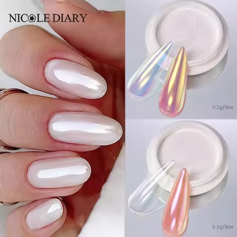 NICOLE DIARY Nail Powder Pigment Pearl White Rubbing on Nail Art Glitter Dust Chromes Aurora Manicur