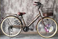 高品質代訂代送代裝出口日本高碳鋼材製 日本田園單車 26吋 六速 咖啡色