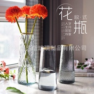 🚓【Cute Master】Gold TracingTGlass Decorative Vase Conical European-Style Vase Hydroponic Transparent Glass Vase