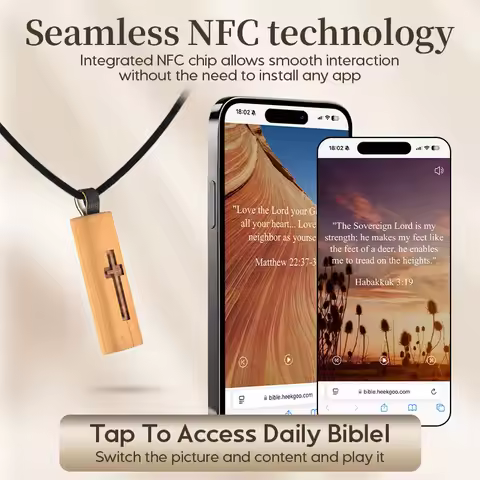 Catholic Cross Necklace with NFC, Christian Daily Bible Verse Necklace, Religious Jewelry Gifts, Bib