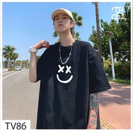 2sclothing Unisex Cotton Oversize Wide Form Cheap T-Shirt With Smiley Face Pattern TV86