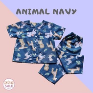 Premium quality children's pajamas with Animal Navy motif (can be a couple, mom and kids)