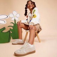 Y2K Kids' Lace Detail Cute Gum Sole Beige Sneakers-Elegant Ribbon Lace-Up Princess Shoes For Music F