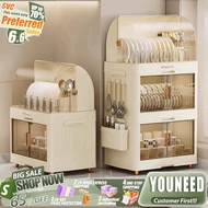 YOUNEED Dish Rack With Cover Foldable Cutlery Drainer Kitchen Storage Dish Drainer Rack Stackable Cu