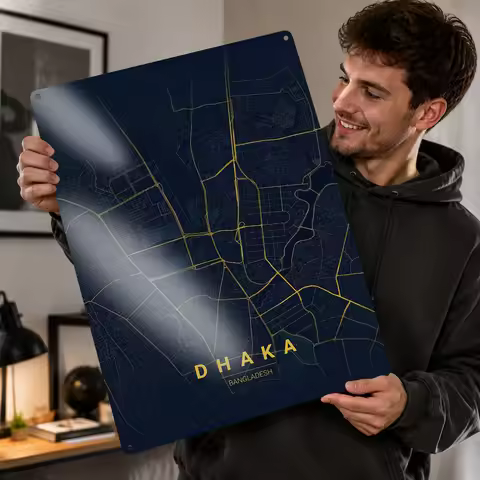 Dhaka Bangladesh Map Personalized 3D Textured Metal Poster Wall Art Tinplate Sign for Interior Decor