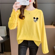 [TSHIRTWOMEN] Baju T Shirt Perempuan Lengan Panjang Plus Size Long Sleeve T-shirt Mickey Mouse Blouse Clothes Round Neck