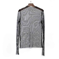 HUAGUES Phụ nữ Goth Tay áo dài Gothic Lưới cá Áo sơ mi Tops Áo blouse quần áo phụ nữ