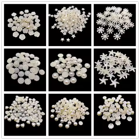 100pcs Ivory Color Flatback Half Round Pearl Craft ABS Imitation Resin Scrapbook Beads DIY Decorate