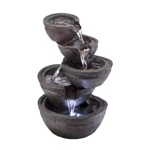WIN1138 13 Indoor Tabletop Tiering Bowls Water Fountain with LED Lights Cascading Water Feature for 
