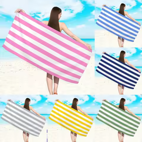 1pc Minimally Striped Beach Towel, Ultra-fine Fiber Quick Drying Absorbent Towel, Beach Swimming Vac