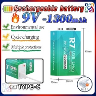 9V Battery 🔋 9V Rechargeable Lithium Battery 1000mAh With Type-C USB Cable