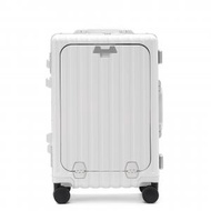 （白色）前開口 20吋 行李箱 鋁框 萬向輪 旅行箱 登機箱 多功能 杯架手提 喼 行旅箱