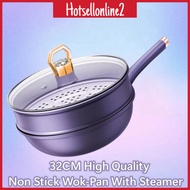 HOT_ Household Medical Stone Non-Stick Pan Diamond Queen Pot with Lid with Steamer   Frying Periuk P