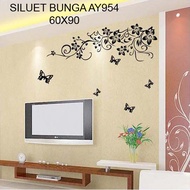 Evanurita Wall Sticker Butterfly Flower Silhouette Wall AY954 Size 60x90