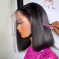 Glueless Human Hair Straight bob 250% Density 13x6 Transparent Frontal Wigs Pre cut Lace Short Bob W
