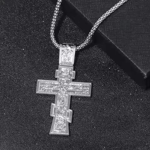 Movie John Wick Jesus Cross Necklace Crucifix Eastern Orthodox Prayer Big Pendant For Men Women Jewe