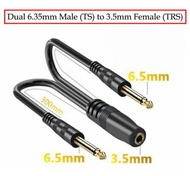 6.35mm轉3.5mm, Dual 6.35mm Male (TS) to 3.5mm Female (TRS), (6.3mm, 6.5mm)