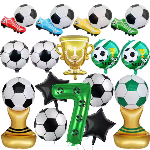 7th Birthday Soccer Party Decor Football Trophy Foil Balloons Photo Props Number 7 Balloon Boys 7th 