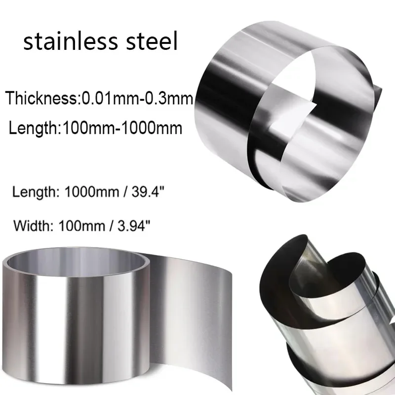 1Pcs 304 Stainless Steel Strip Coil Sheet 0.5m/1m Width Metal Steel Strip 0.01mm 0.03mm 0.05mm 0.08m