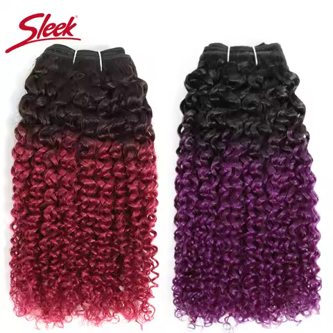 Sleek Afro Kinky Curly Weave Ombre T1b/Purple T1B/99J T1b/Blue T1B/99J Double Drawn Remy Mongolian H