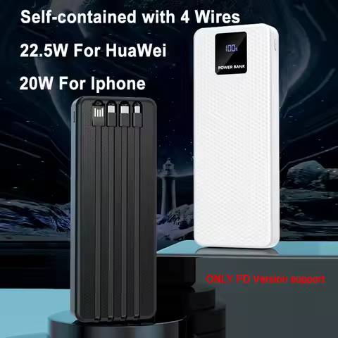 18650 Power Bank Case Fast Charging With 4 Cables battery Storage Holder box For Mobile Phone QC 3.0