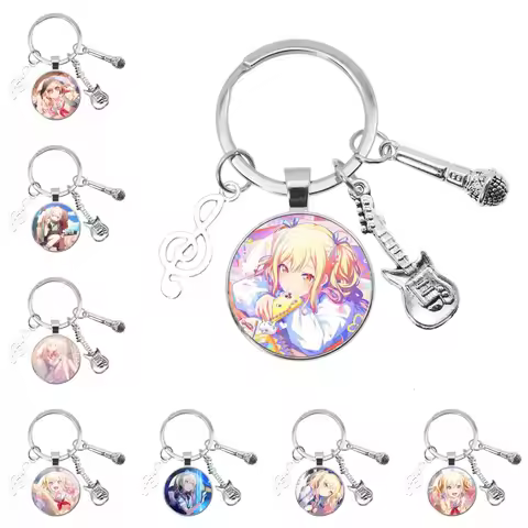 Leo/need Tenma Saki Music Themed Keychain Cartoon Characters Photo Glass Key Ring Backpack Accessori