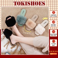 WOMEN'S FUR SLIPPERS with cross straps, women's cotton indoor slippers, winter flexible sole, extrem