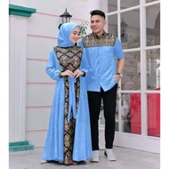 MURAH Gamis Batik Kombinasi Polos Tearu 222 Modern Couple Baju Muslim