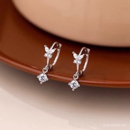 Yours by Jo S925 Sterling Silver Butterfly Diamond Zirconia Dangle Hoop Earrings