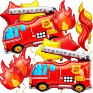 15pcs Fire Truck Balloons Set 3 Aluminum Foil Flame Balloon, 2 Fire Truck Firefighter Balloon, 6 Fir