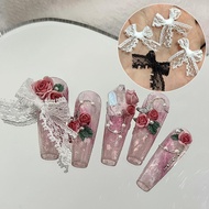 Lace Tulle Bow Nail Art Accessories Pure Desire Instagram Ribbon White Black Fabric Lace Bow & V6b8