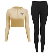 女士分體泳衣長袖防曬顯瘦高腰速乾水母衣- 米白色 M（80-95斤）