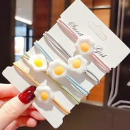 5 pcs Cute High Elasticity Cartoon Poached Eggs Hair Bands Plastic Flower Rubber Hair Ties Rope Wome