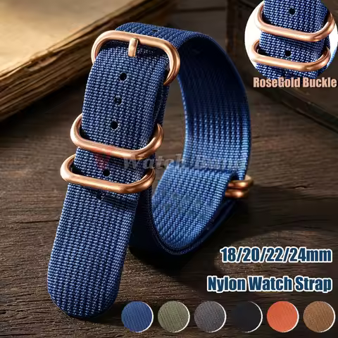 Rose Gold Buckle Fabric Watchband 18mm 20mm 22mm 24mm Straps Woven Nylon One Piece Weave Watch Band 
